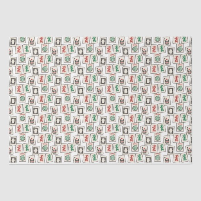 Mousseline Papier Tissu Mah Jongg Carreaux, Enveloppement Cad (Recto)