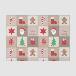 Mousseline Papier Tissu Motif de Noël - Beige