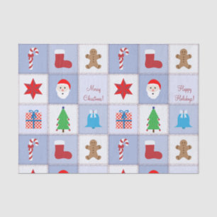 Mousseline Papier Tissu Motif de Noël - Bleu