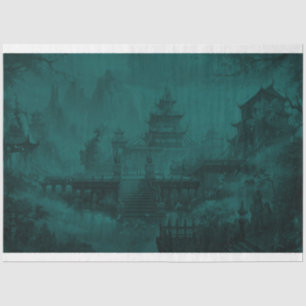 Mousseline Papier Tissu Mural AsiatiqueBleu