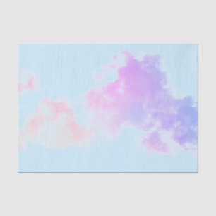 MOUSSELINE PAPIER TISSU NUAGES ROSE SUR CIEL BLEU