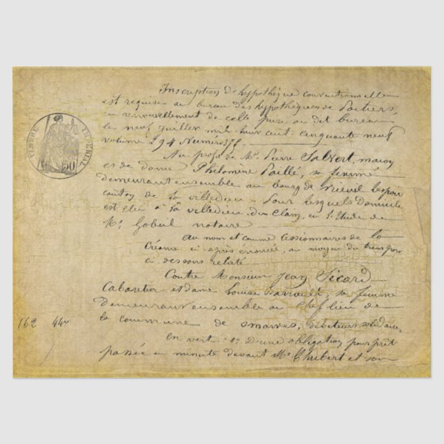 Mousseline Papier Tissu Or Découpage Vieux Script Français (Recto)