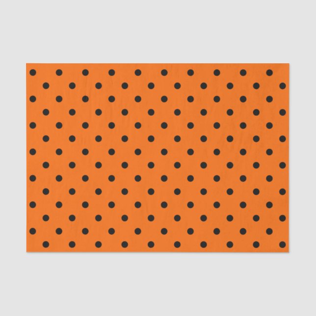 Mousseline Papier Tissu Orange/Noir Pois (Recto)