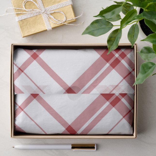 Mousseline Papier Tissu Plaqué Rouge Et Blanc (Cadeau)