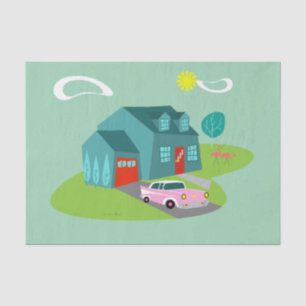 Mousseline Papier Tissu Retro Suburban House
