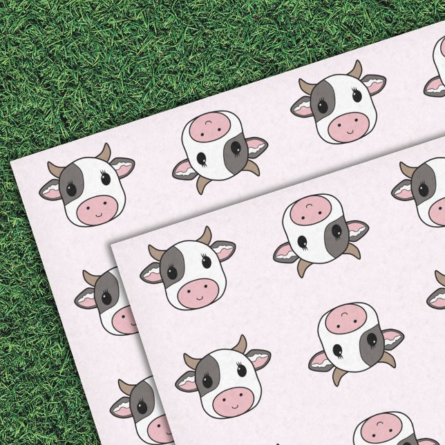 Mousseline Papier Tissu Rose avec motif Vache Cute (Cute Cow Pink Tissue Paper)
