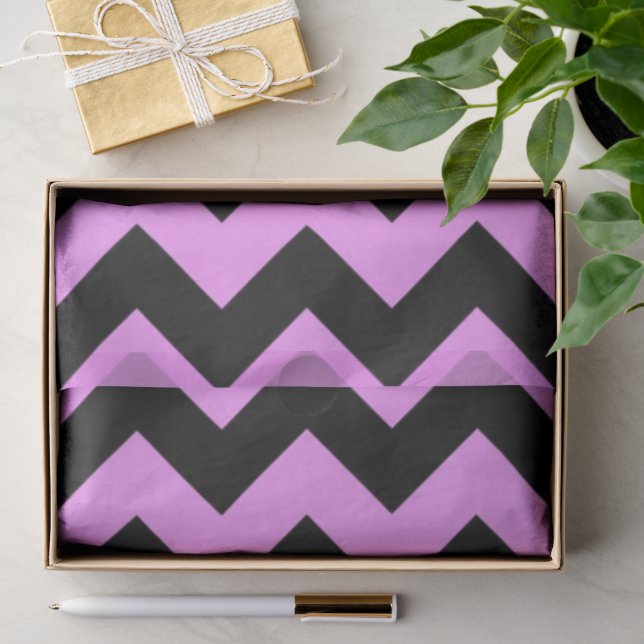 Mousseline Papier Tissu rose et noir Zigzag (Cadeau)