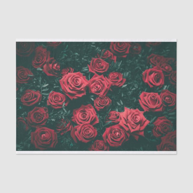 Mousseline Papier Tissu Roses Rouges (Recto)