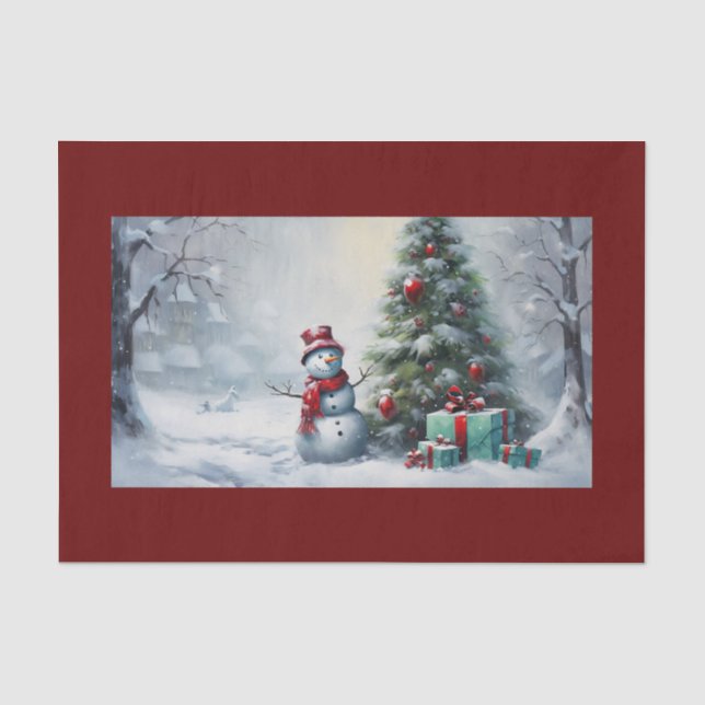 Mousseline Papier Tissu Snowman Et Tree (Recto)