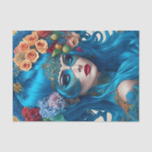 Papier Tissu Turquoise Moderne Victorian Woman