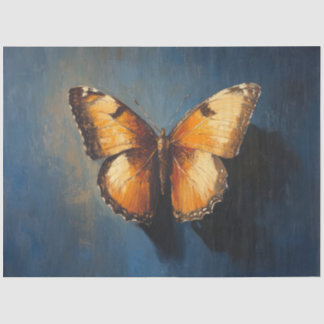 Mousseline Papillon d'or sur papier découpage bleu foncé