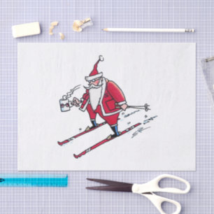 Mousseline Père Noël Skiing papier tissu grand