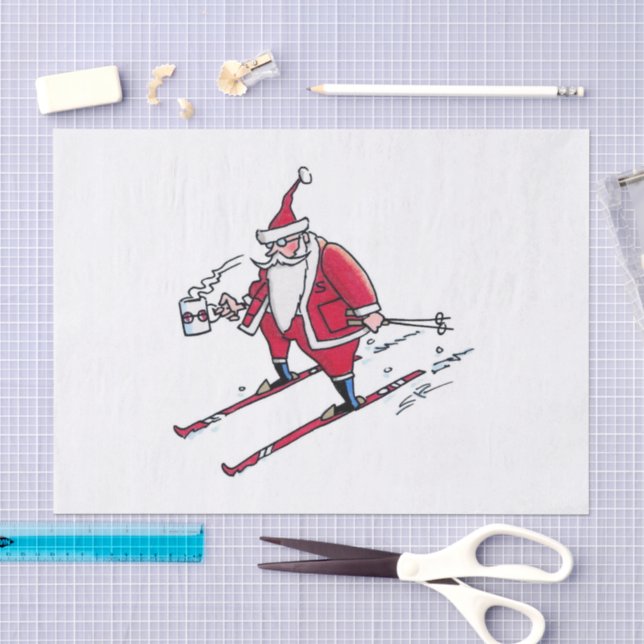 Mousseline Père Noël Skiing papier tissu grand (Artisanat)