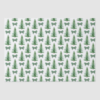 Mousseline Pine Tree Green Bow Noël Cadeau Papier Tissu