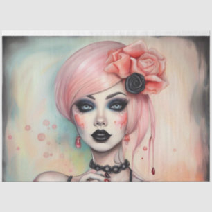 Mousseline Pink Hair Goth Girl Halloween découpage papier