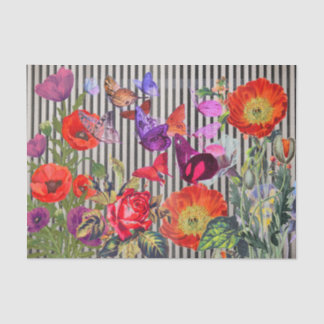 Mousseline POPIES AVEC STRIPES NOIRES Papier Tissu