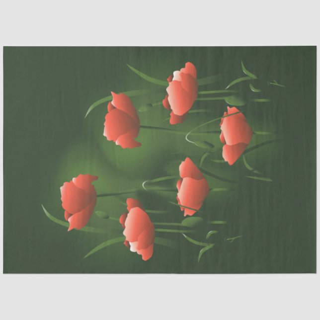 Mousseline Poppies Pavot floral 2 Découpage Papier de tissus (Recto)