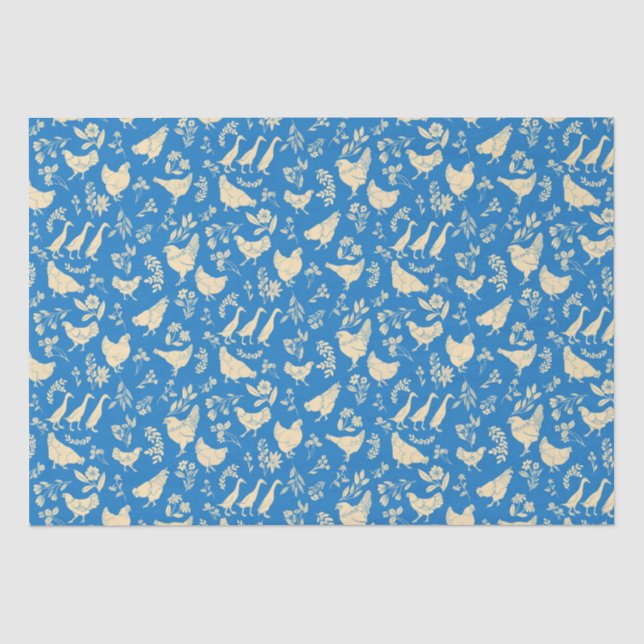 Mousseline Poulets et canards en papier de tissus bleu classi (Recto)