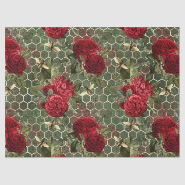 Mousseline Red Rose Bee Series Design 22 papier tissu (Recto)
