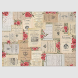 Mousseline Roses et pages de livre Papier de tissus