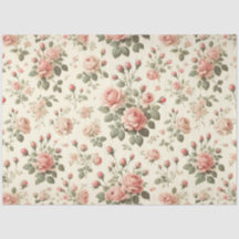 Roses roses sur papier Tissu Vintage crème