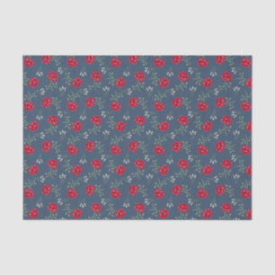 Mousseline Roses Rouges sur Fond Bleu Crépusculaire Papier Ca