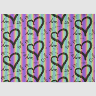 Mousseline Scribble Love Xoxo Heart Stripe Tissu Papier