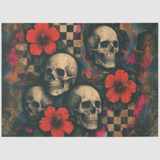 Mousseline Skuls et Hibiscus Collage papier découpage