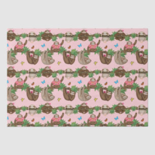 Mousseline Stanley Sloth et ses amis papier de tissu rose