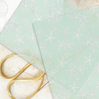 Mousseline Starfish Motif Mer Mousse vert Tissu Papier