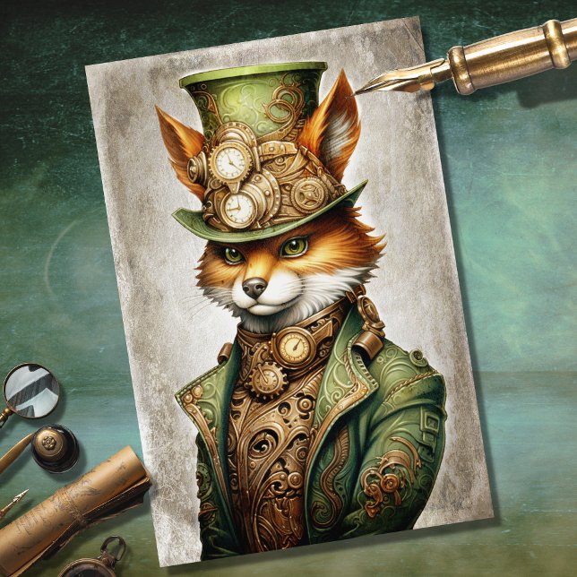 Mousseline Steampunk Fox 3 Portrait Decoupage Papier (Créateur téléchargé)