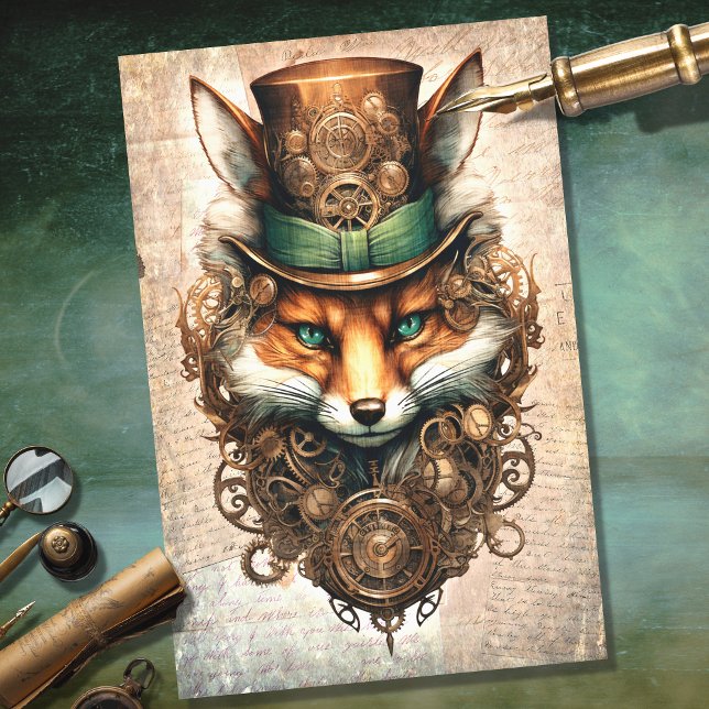 Mousseline Steampunk Fox 4 Portrait Decoupage Papier (Créateur téléchargé)