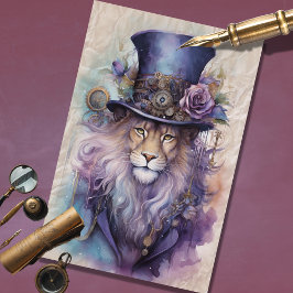 Mousseline Steampunk Lion mâle violet Lilac papier découpage