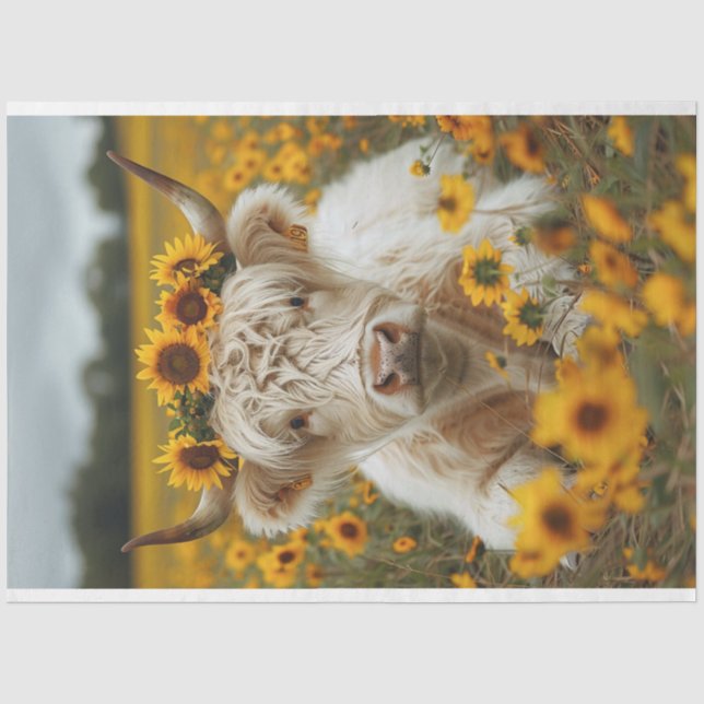 Mousseline Sunflowers Highland Cow Decoupage Papier de papier (Recto)
