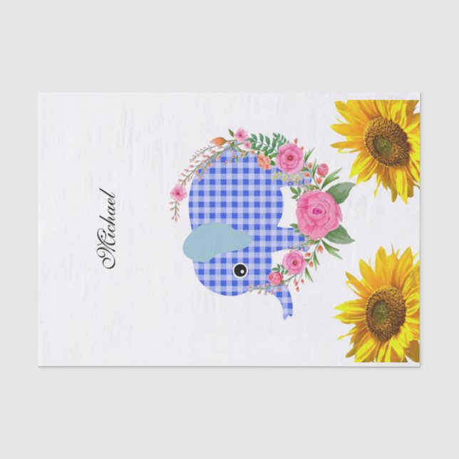 Mousseline Tissu floral de tournesol bleu éléphant papier (Recto)