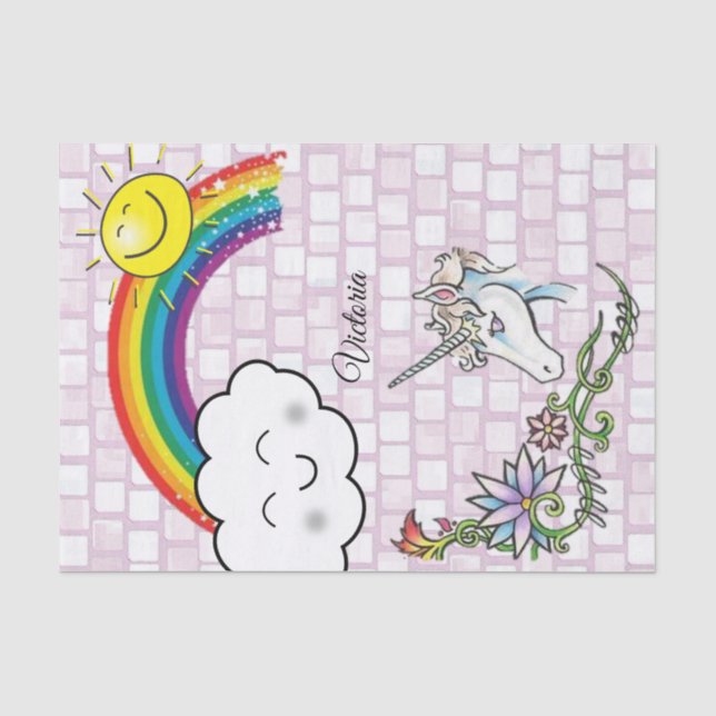 Mousseline Tissu Papier arc-en-ciel Unicorne (Recto)