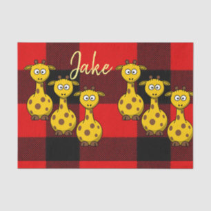 Mousseline Tissu Papier Giraffe Noir Rouge Plaid