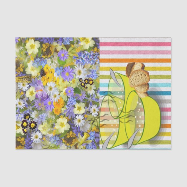 Mousseline Tissu Papier rayures Soupe florale (Recto)