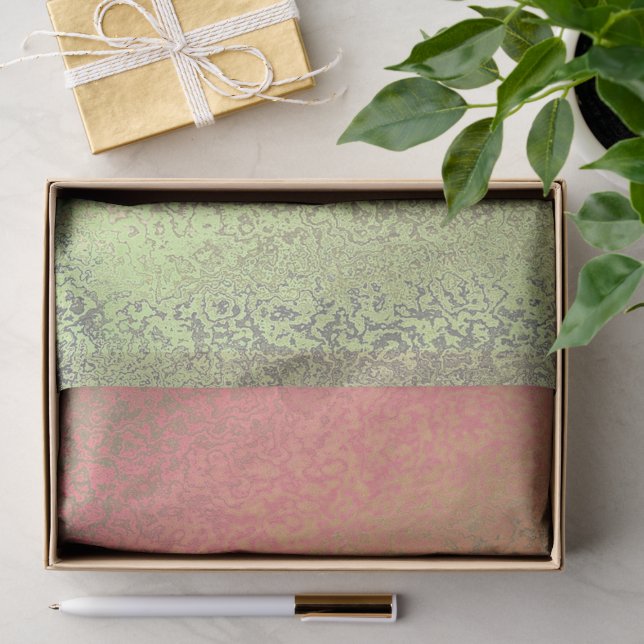 Mousseline Tons verts et Motifs orange Tissus Papier (Cadeau)