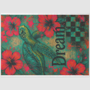 Mousseline Tortue de mer et Hibiscus - Papier de découpage   