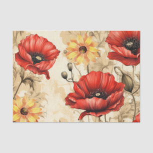 Mousseline Tournesol vintage et papillons rouges Papier de ti
