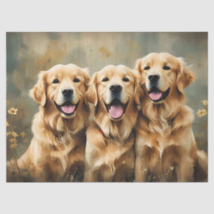 Mousseline Trois Chiens Retriever du Golden Portrait Papier d