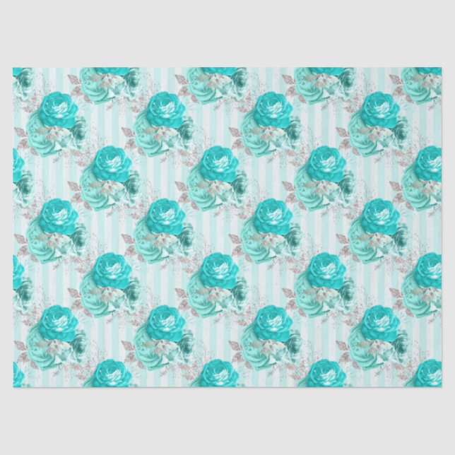Mousseline Turquoise Floral Series Design 3 Tissu Papier (Recto)