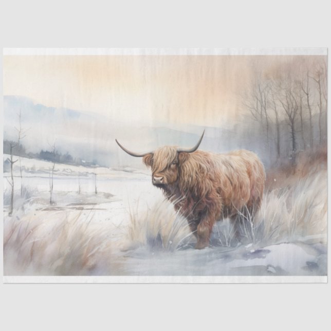 Mousseline Vache Highland dans le papier de découpage de neig (Recto)