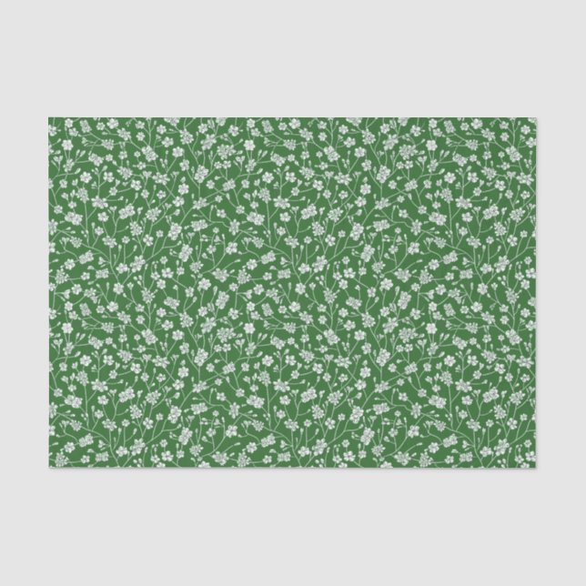 Mousseline Vert avec de minuscules fleurs blanches Papier de  (Recto)