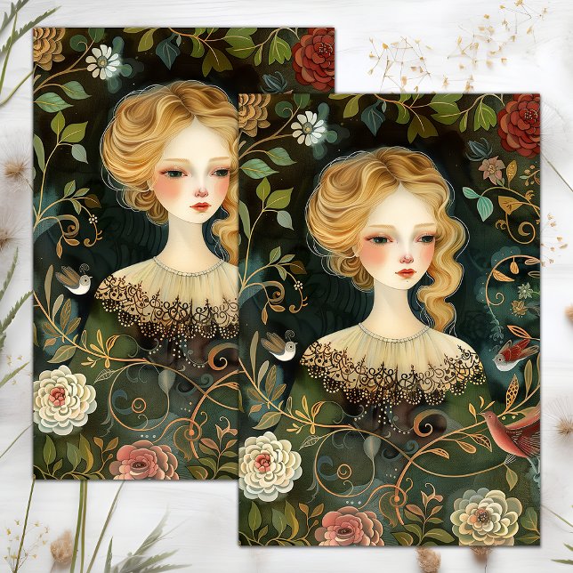 MOUSSELINE VICTORIAN GARDEN FILLE DÉCOUPAGE TISSUE PAPIER (VICTORIAN GARDEN GIRL DECOUPAGE TISSUE PAPER)