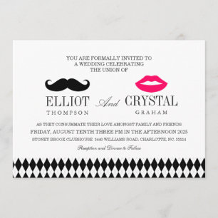 Moustache et lèvres Faire-part de mariage texte no