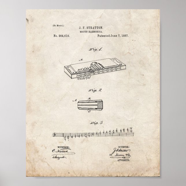 Mouth Harmonica Patent - Altes Aussehen Poster (Vorne)
