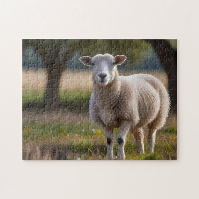 Mouton dans le puzzle de prairie (Horizontal)