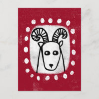 Mouton drôle bélier sur carte postale rouge